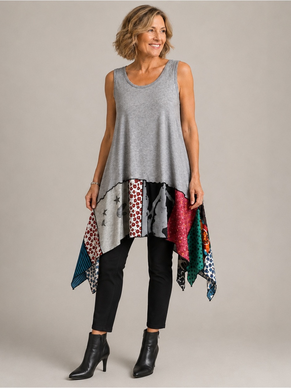 Christy Fisher Patchwork Asymmetrical Hem Art to Wear Dress Tunic M